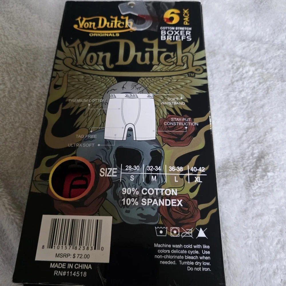 Von Dutch Originals Cotton Stretch Boxer Briefs 6 Pack Small Ultra Soft Retro SM
